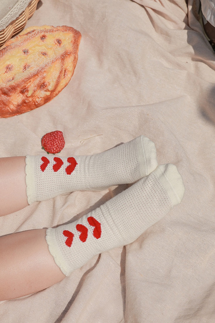 Heart Socks | Beige Red