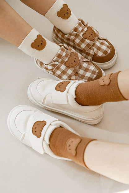 Bear Embroidered Shoes | Brown And White