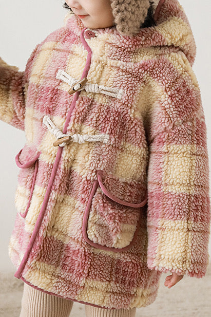 Teddy Jacket Warmer Plaid Thick | Pink Grid