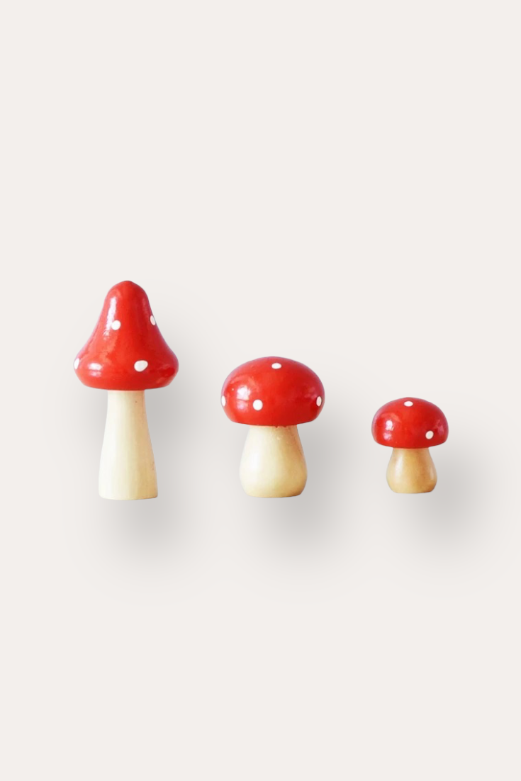 Miniature Fairy Garden Terrarium Wooden Mushrooms | Red