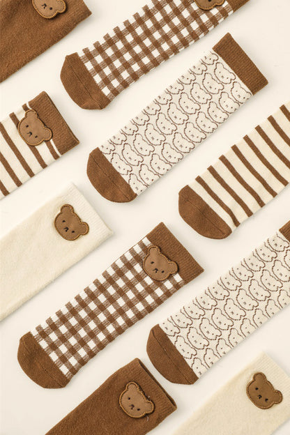 Bear Socks Grid | Brown And Beige