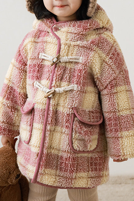 Teddy Jacket Warmer Plaid Thick | Pink Grid