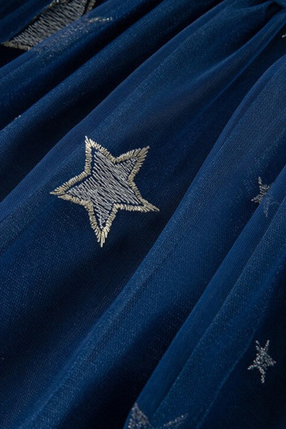 Star Flutter Sleeve Tulle Dress With Bag | Navy