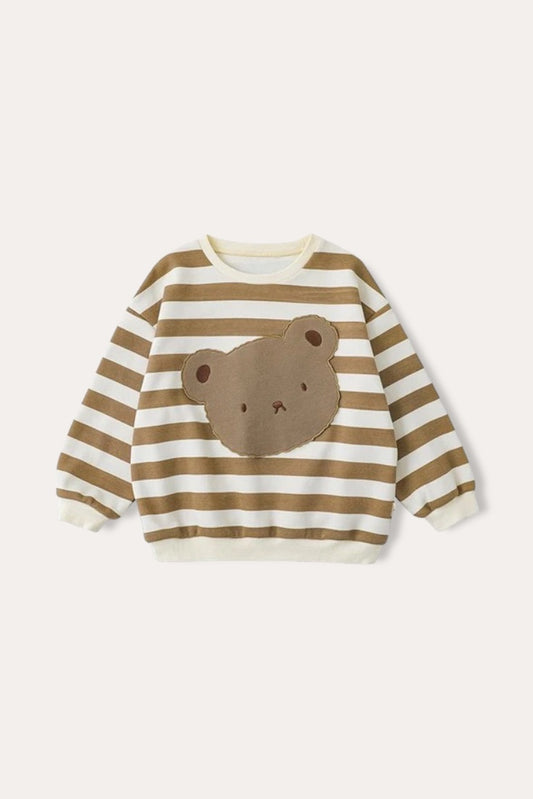 Bear Striped Sweatshirt | Cream White