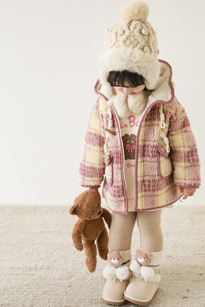 Teddy Jacket Warmer Plaid Thick | Pink Grid