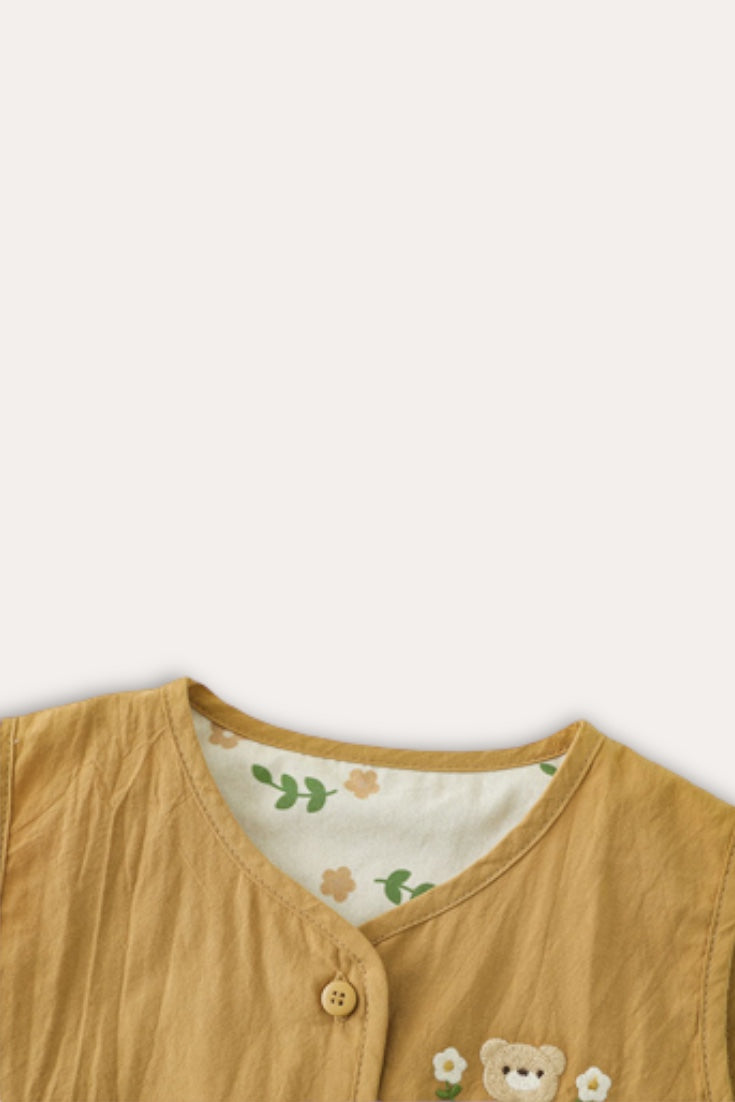 Bear Flower Plaid Reversible Vest | Yellow Beige