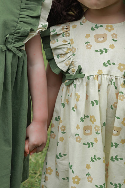 Bear And Flower Dress | Beige