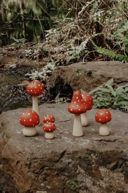 Miniature Fairy Garden Terrarium Wooden Mushrooms | Red