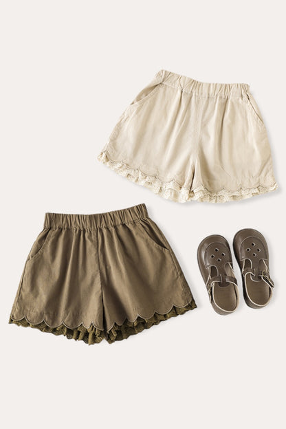 Loose Casual Hollow Out Lace Shorts | Beige