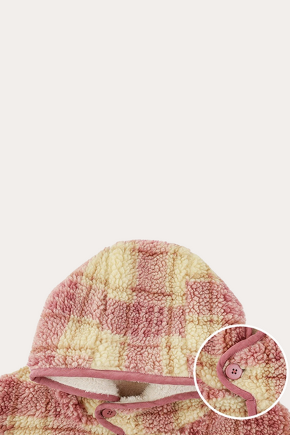 Teddy Jacket Warmer Plaid Thick | Pink Grid