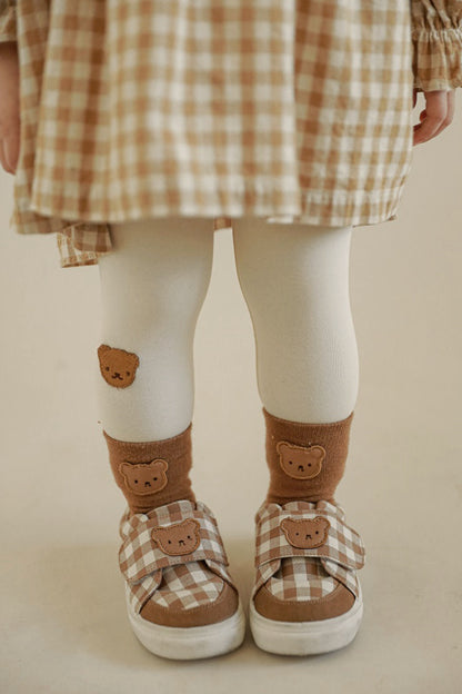 Bear Embroidered Shoes | Brown And White