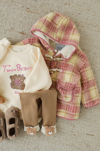 Teddy Jacket Warmer Plaid Thick | Pink Grid