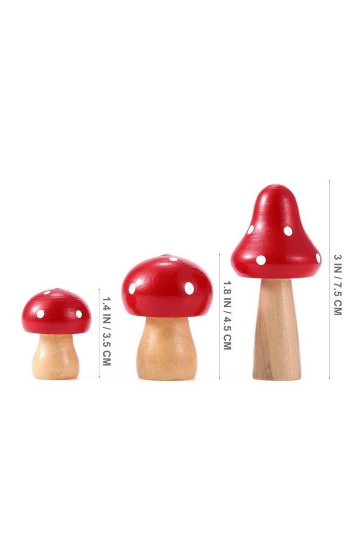 Miniature Fairy Garden Terrarium Wooden Mushrooms | Red