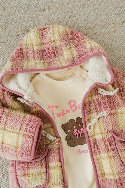 Teddy Jacket Warmer Plaid Thick | Pink Grid