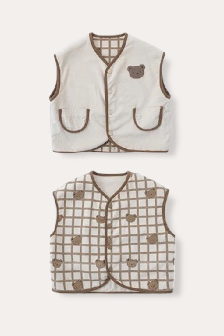 Bear Plaid Reversible Vest | Beige