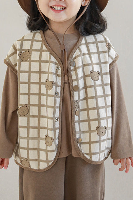 Bear Plaid Reversible Vest | Beige