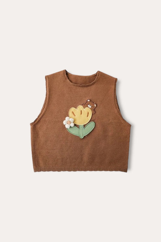 Bear & Tulip Sweater Vest | Brown
