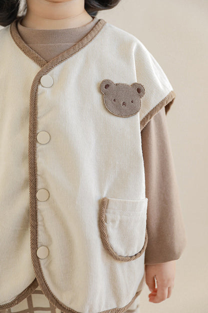 Bear Plaid Reversible Vest | Beige